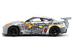 2009 Nissan GT-R (R35) Ben Sopra Brushed Metal with Black Top and Graphics and Mechagodzilla Diecast Figure "Godzilla" Franchise "Anime Hollywood Rides" Series 1/24 Diecast Model by Jada-2