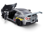 2009 Nissan GT-R (R35) Ben Sopra Brushed Metal with Black Top and Graphics and Mechagodzilla Diecast Figure "Godzilla" Franchise "Anime Hollywood Rides" Series 1/24 Diecast Model by Jada-1