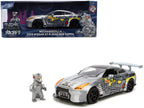 2009 Nissan GT-R (R35) Ben Sopra Brushed Metal with Black Top and Graphics and Mechagodzilla Diecast Figure "Godzilla" Franchise "Anime Hollywood Rides" Series 1/24 Diecast Model by Jada-4