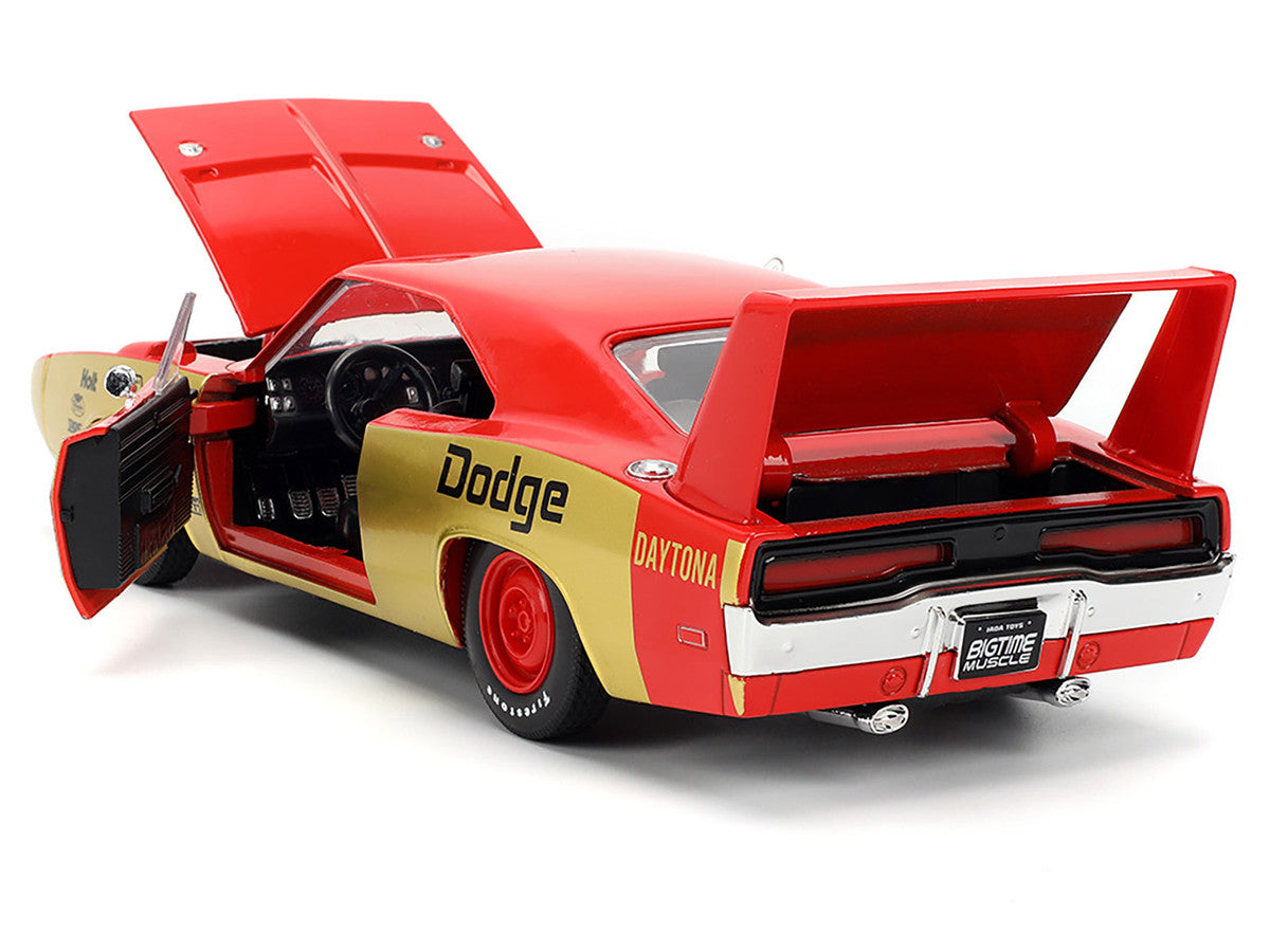 1969 Dodge Charger Daytona #33 Red and Gold Metallic with Graphics "Bigtime Muscle" Series 1/24 Diecast Model Car by Jada-3