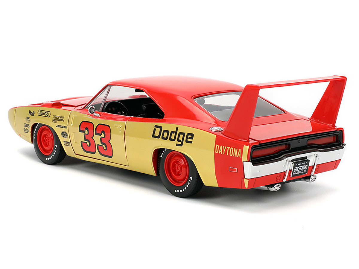 1969 Dodge Charger Daytona #33 Red and Gold Metallic with Graphics "Bigtime Muscle" Series 1/24 Diecast Model Car by Jada-1
