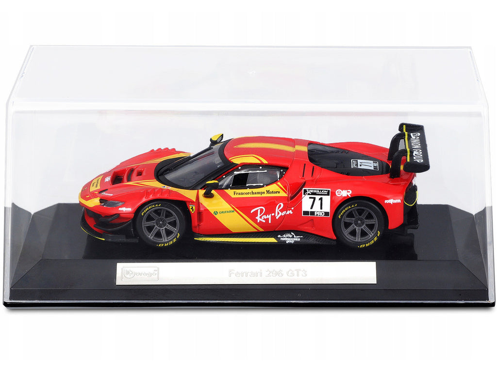 Ferrari 296 GT3 #71 Red "Francorchamps Motors" (2022) "Racing" Series with Display Case 1/43 Diecast Model Car by Bburago-1