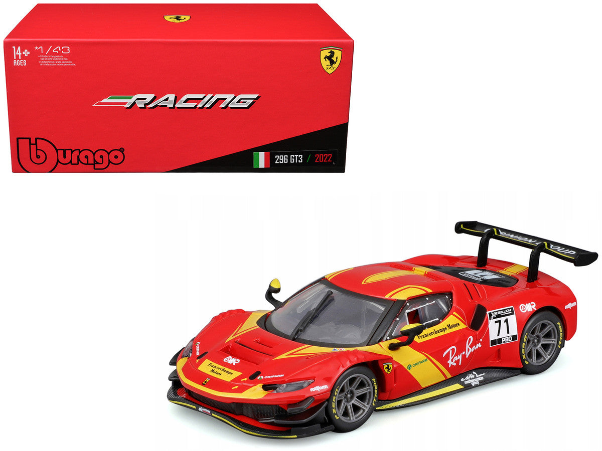 Ferrari 296 GT3 #71 Red "Francorchamps Motors" (2022) "Racing" Series with Display Case 1/43 Diecast Model Car by Bburago-2