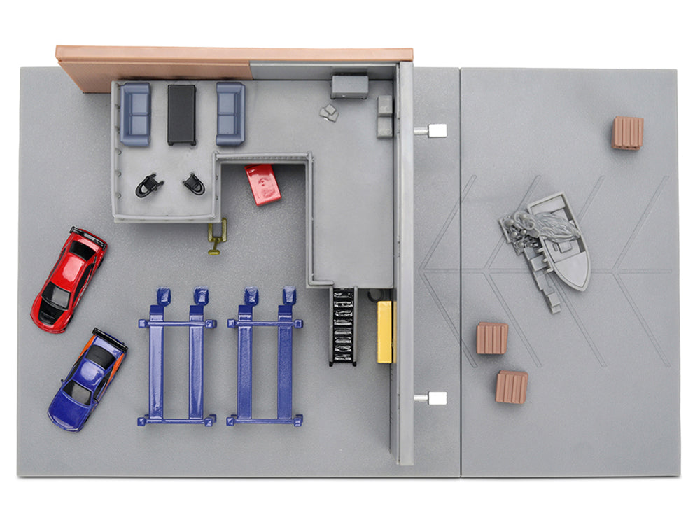 "Fast & Furious" Han's Garage Diorama with 2 Cars and Accessories "Nano Scene" Series 1/32 Model by Jada