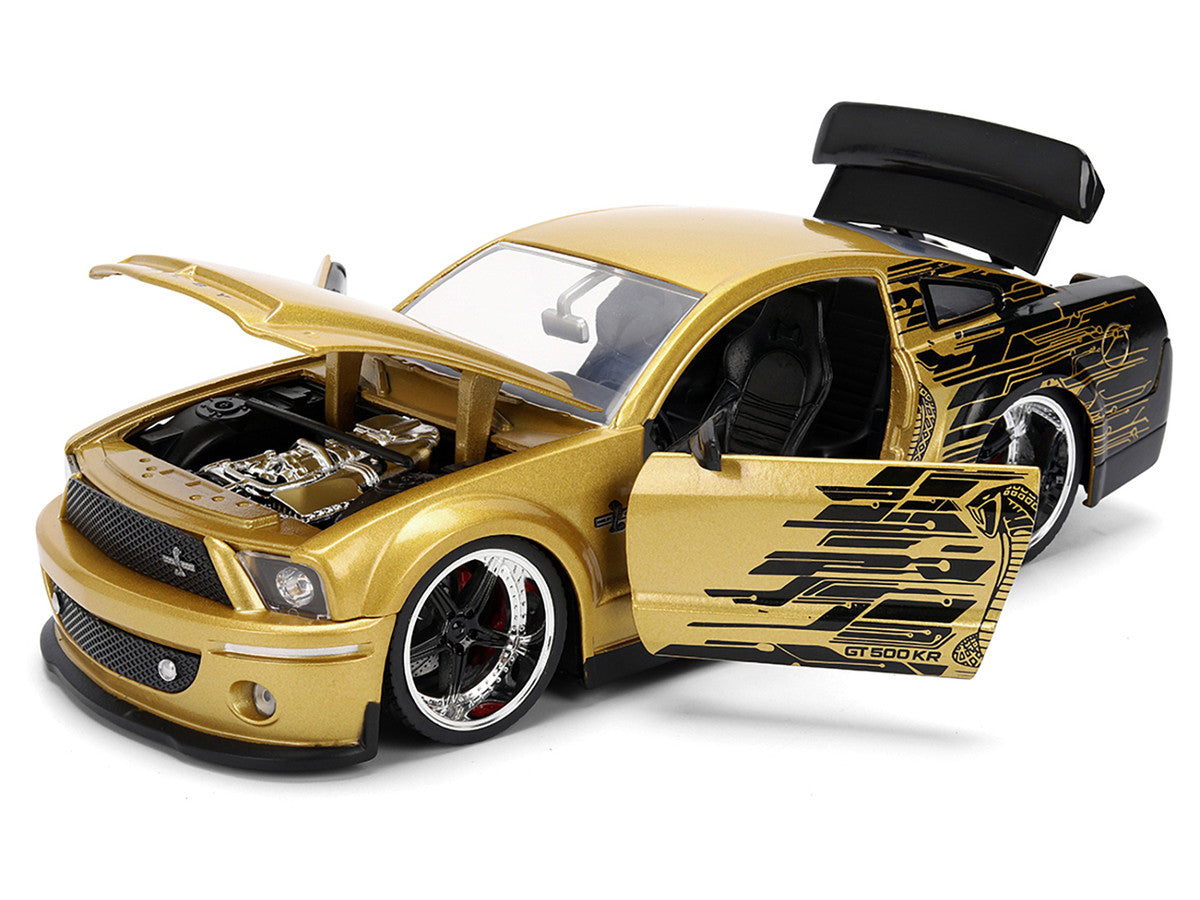 2008 Ford Shelby Mustang GT-500KR Gold Metallic and Black with Graphics "Bigtime Muscle" Series 1/24 Diecast Model Car by Jada-1