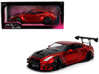 Nissan GT-R (R35) Liberty Walk Body Kit 2.0 RHD (Right Hand Drive) Red Metallic with Carbon Hood "Pink Slips" Series 1/18 Diecast Model Car by Jada-4