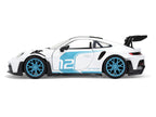 Porsche 911 GT3 RS (992) #12 White with Blue Stripes and Carbon Top "Hyper-Spec" Series 1/24 Diecast Model Car by Jada-0