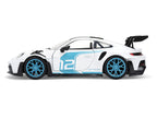 Porsche 911 GT3 RS (992) #12 White with Blue Stripes and Carbon Top "Hyper-Spec" Series 1/24 Diecast Model Car by Jada