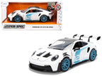 Porsche 911 GT3 RS (992) #12 White with Blue Stripes and Carbon Top "Hyper-Spec" Series 1/24 Diecast Model Car by Jada-4