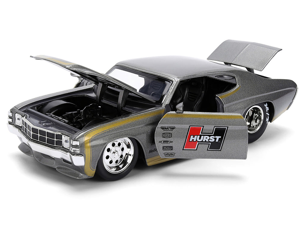 1971 Chevrolet Chevelle SS "Hurst" Gray Metallic with Gold Stripes "Bigtime Muscle" Series 1/24 Diecast Model Car by Jada-2