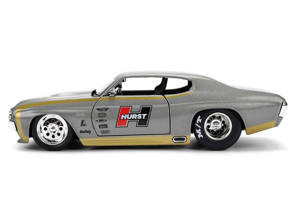 1971 Chevrolet Chevelle SS "Hurst" Gray Metallic with Gold Stripes "Bigtime Muscle" Series 1/24 Diecast Model Car by Jada-0