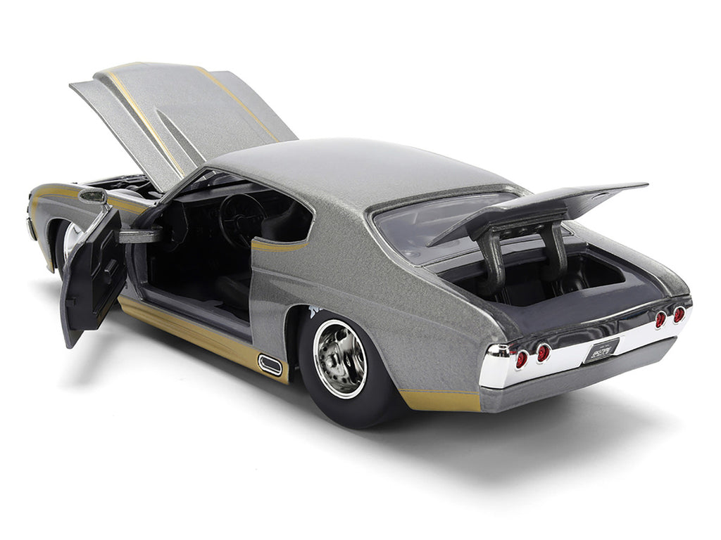 1971 Chevrolet Chevelle SS "Hurst" Gray Metallic with Gold Stripes "Bigtime Muscle" Series 1/24 Diecast Model Car by Jada-1