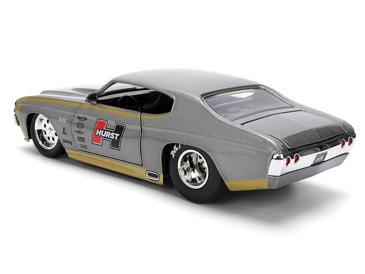 1971 Chevrolet Chevelle SS "Hurst" Gray Metallic with Gold Stripes "Bigtime Muscle" Series 1/24 Diecast Model Car by Jada-3