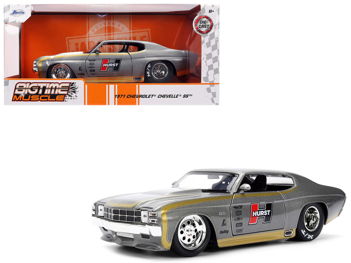 1971 Chevrolet Chevelle SS "Hurst" Gray Metallic with Gold Stripes "Bigtime Muscle" Series 1/24 Diecast Model Car by Jada-4