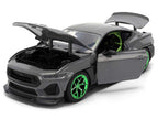 2024 Ford Mustang RTR Gray with Green Wheels "Bigtime Muscle" Series 1/24 Diecast Model Car by Jada-2