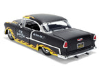 1955 Chevrolet Bel Air "BTM Social Club" Matt Black with Flames "Bigtime Muscle" Series 1/24 Diecast Model Car by Jada-1