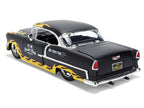 1955 Chevrolet Bel Air "BTM Social Club" Matt Black with Flames "Bigtime Muscle" Series 1/24 Diecast Model Car by Jada