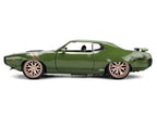 1972 Plymouth GTX Green Metallic with Matt Black Hood and Gold Stripes "Bigtime Muscle" Series 1/24 Diecast Model Car by Jada