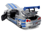Brian's Nissan Skyline GT-R (R34) RHD (Right Hand Drive) Brush Finish  "2 Fast 2 Furious" (2003) Movie 25 Years of Fast & Furious Anniversary 1/24 by Jada