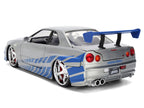 Brian's Nissan Skyline GT-R (R34) RHD (Right Hand Drive) Brush Finish  "2 Fast 2 Furious" (2003) Movie 25 Years of Fast & Furious Anniversary 1/24 by Jada-1