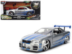 Brian's Nissan Skyline GT-R (R34) RHD (Right Hand Drive) Brush Finish  "2 Fast 2 Furious" (2003) Movie 25 Years of Fast & Furious Anniversary 1/24 by Jada