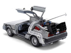 DeLorean Brushed Metal Time Machine with Lights "Back to the Future" (1985) Movie "40th Anniversary" Special Packaging "Hollywood Rides" Series 1/24 Diecast Model Car by Jada-2
