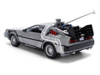 DeLorean Brushed Metal Time Machine with Lights "Back to the Future" (1985) Movie "40th Anniversary" Special Packaging "Hollywood Rides" Series 1/24 Diecast Model Car by Jada-1