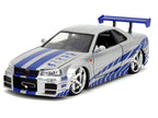Brian's Nissan Skyline GT-R (R34) Silver Metallic with Blue Stripes and Suki's Honda S2000 Pink with Graphics Set of 2 Cars "Fast & Furious 25th Anniversary" "Fast & Furious" Series 1/24 Diecast Model Cars by Jada-3