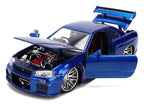Brian's Nissan Skyline GT-R (R34) RHD (Right Hand Drive) Blue Color Brush Finish 25 Years of Fast & Furious Anniversary "2 Fast 2 Furious" (2003) Movie "Fast & Furious" 1/24 Diecast Model Car by Jada-1