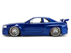 Brian's Nissan Skyline GT-R (R34) RHD (Right Hand Drive) Blue Color Brush Finish 25 Years of Fast & Furious Anniversary "2 Fast 2 Furious" (2003) Movie "Fast & Furious" 1/24 Diecast Model Car by Jada-2