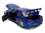 Brian's Nissan Skyline GT-R (R34) RHD (Right Hand Drive) Blue Color Brush Finish 25 Years of Fast & Furious Anniversary "2 Fast 2 Furious" (2003) Movie "Fast & Furious" 1/24 Diecast Model Car by Jada-3
