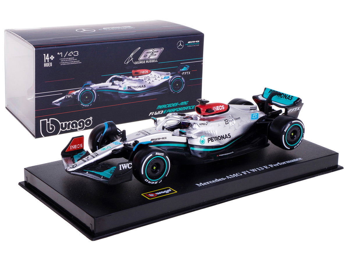 Mercedes-AMG F1 W13 E Performance #63 George Russell "F1 Formula One World Championship" (2022) with Display Case 1/43 Diecast Model Car by Bburago-4