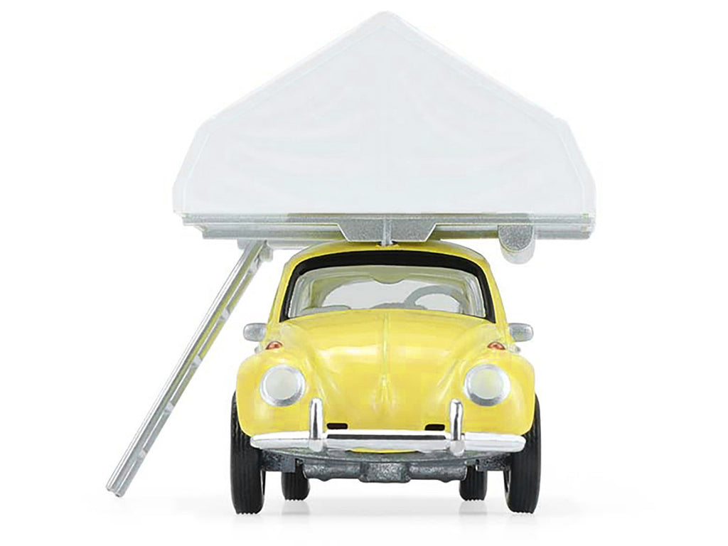 Volkswagen Classic Beetle Yellow with White Flower Graphics and Interior with Camp'otel Cartop Sleeper Tent "The Great Outdoors" Series 4 1/64 Diecast Model Car by Greenlight-1