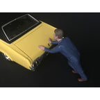 Mechanic Darwin Pushing a Car Figurine for 1/24 Scale Models by American Diorama-1