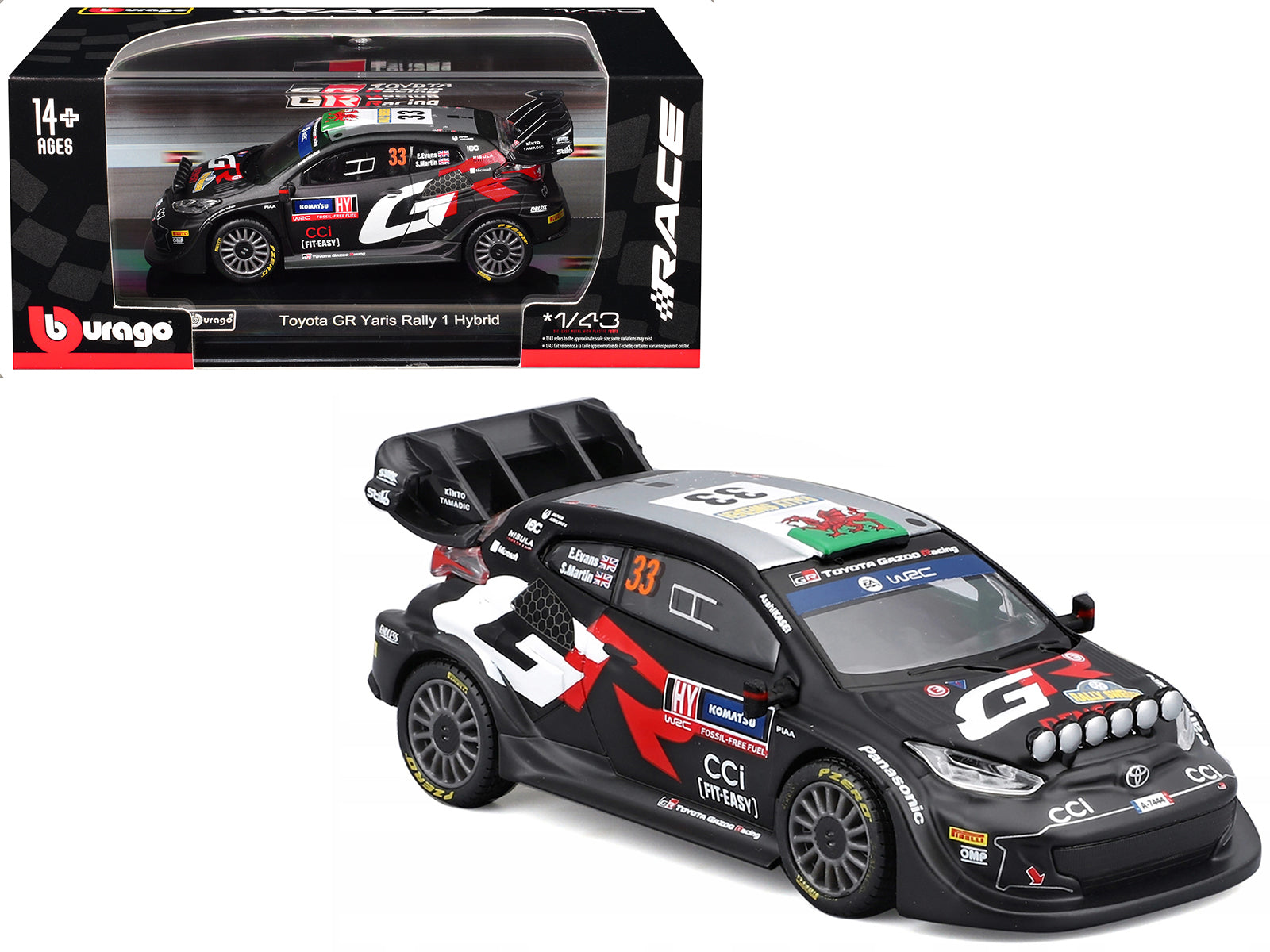Toyota GR Yaris Rally1 Hybrid #33 Elfyn Evans - Scott Martin "Toyota Gazoo Racing WRT" "World Rally Championship" (2024) "Race" Series 1/43 Diecast Model Car by Bburago