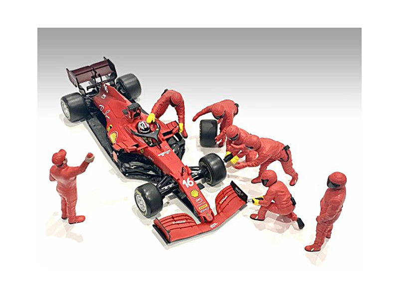 Formula One F1 Pit Crew 7 Figure Set Team Red Release III for 1/43 Scale Models by American Diorama-1