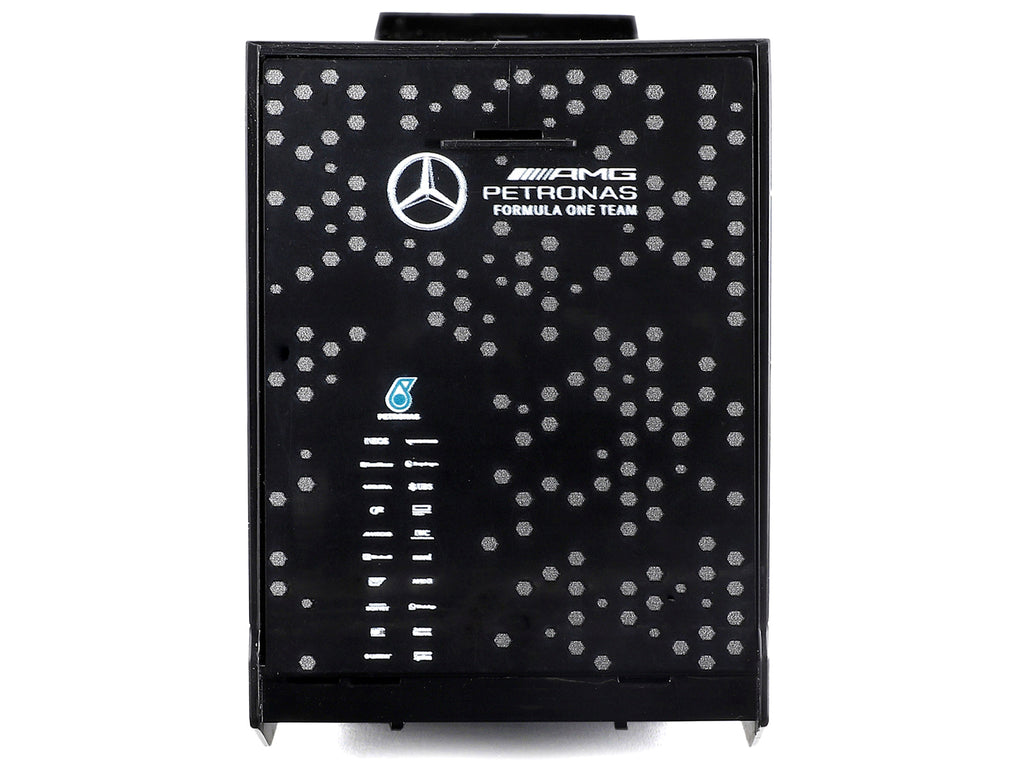 Mercedes-Benz Actros Gigaspace Car Transporter Black and Mercedes-AMG F1 W15 E Performance #63 George Russell "Petronas" Formula One F1 World Championship (2024) "Racing Hauler" Series 1/43 Diecast Model Car by Bburago