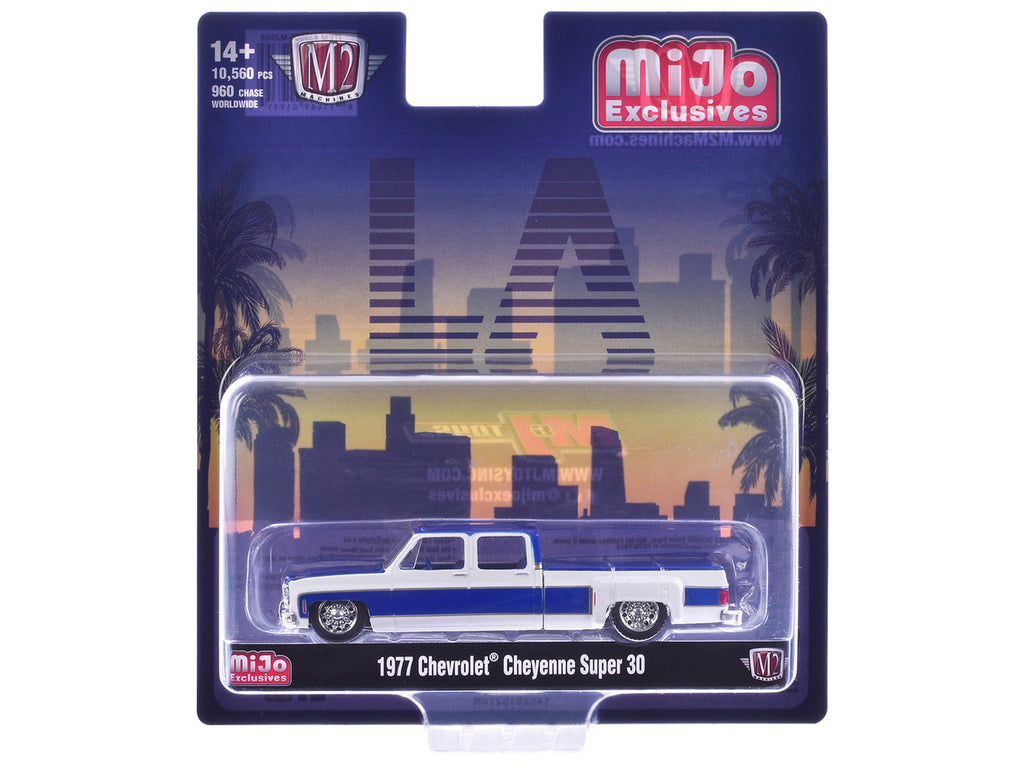 1977 Chevrolet Cheyenne Super 30 Pickup Truck White and Blue "LA" Limited Edition to 10560 pieces Worldwide 1/64 Diecast Model Car by M2 Machines-2