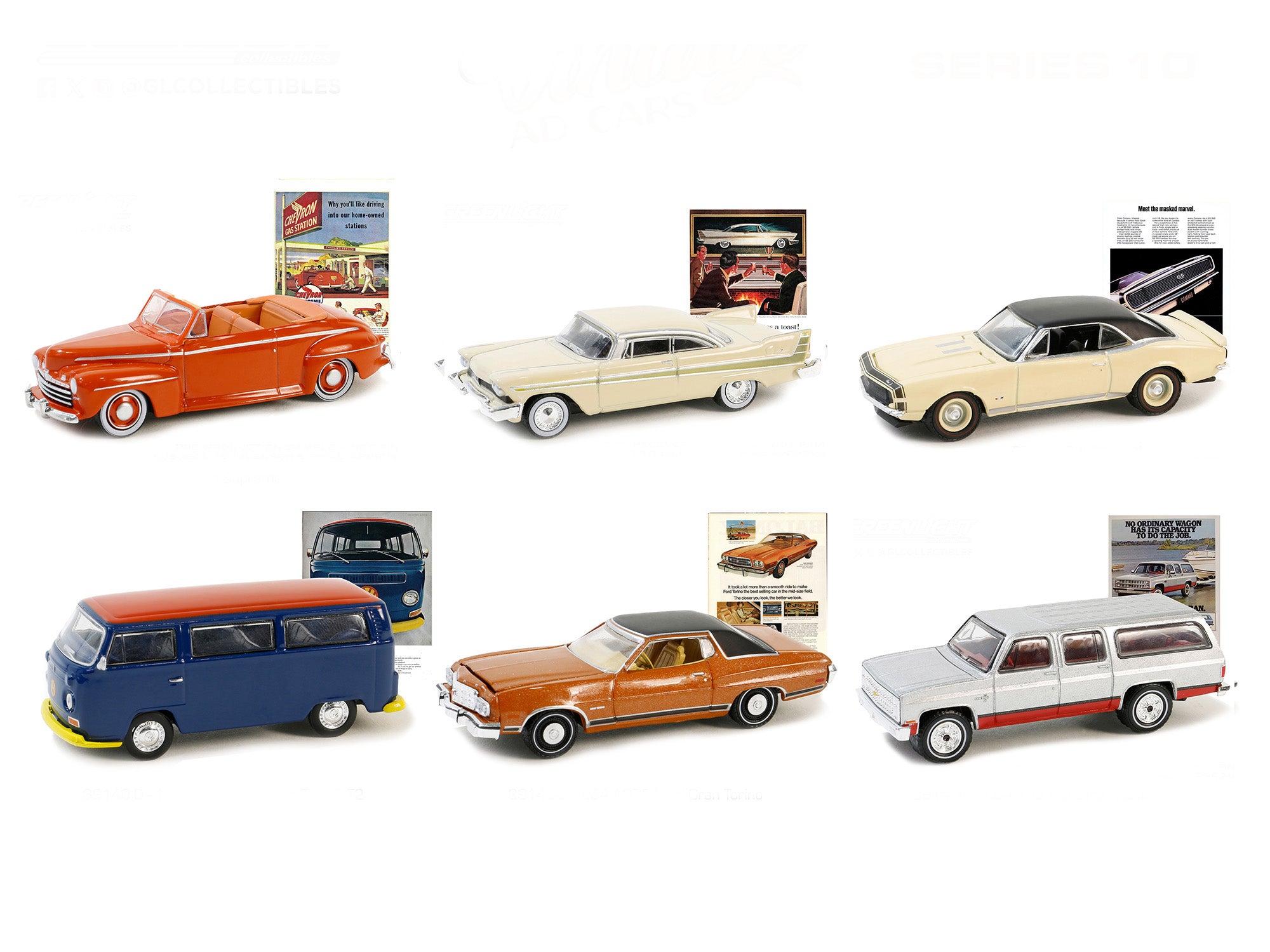 "Vintage Ad Cars" Set of 6 pieces Series 10 1/64 Diecast Model Cars by Greenlight