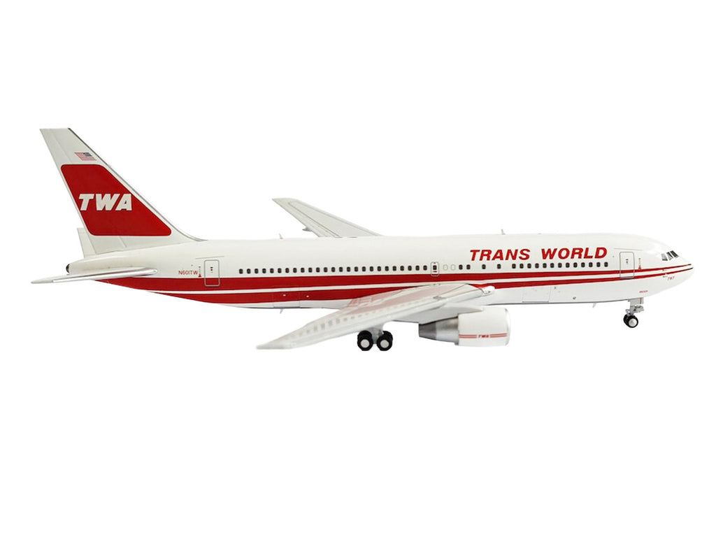 Boeing 767-200ER Commercial Aircraft "Trans World Airlines" (N601TW) White with Red Stripes 1/400 Diecast Model by V1:400-1