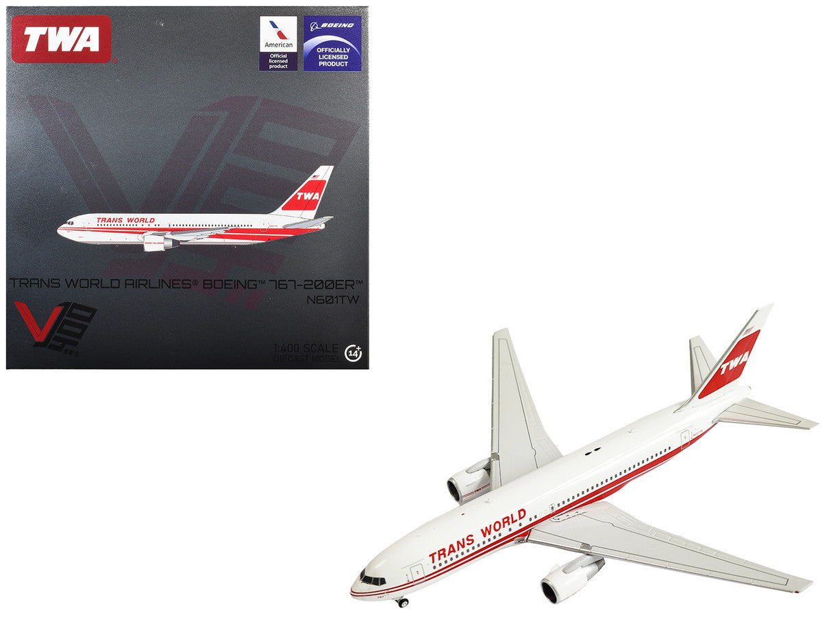 Boeing 767-200ER Commercial Aircraft "Trans World Airlines" (N601TW) White with Red Stripes 1/400 Diecast Model by V1:400-2