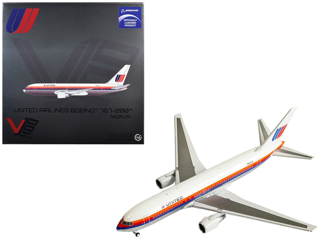 Boeing 767-200 Commercial Aircraft "United Airlines" (N601UA) White with Stripes 1/400 Diecast Model by V1:400-2