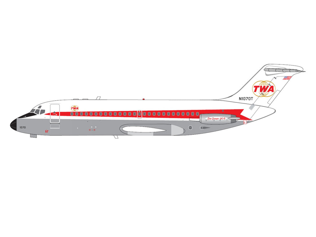 McDonnell Douglas DC-9-15 Commercial Aircraft "Trans World Airlines" (N1070T) White with Red Stripes 1/400 Diecast Model by V1:400-1