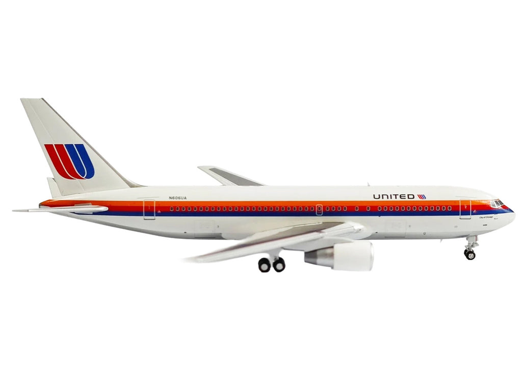 Boeing 767-200 Commercial Aircraft "United Airlines" (N606UA) White with Stripes 1/400 Diecast Model by V1:400-1