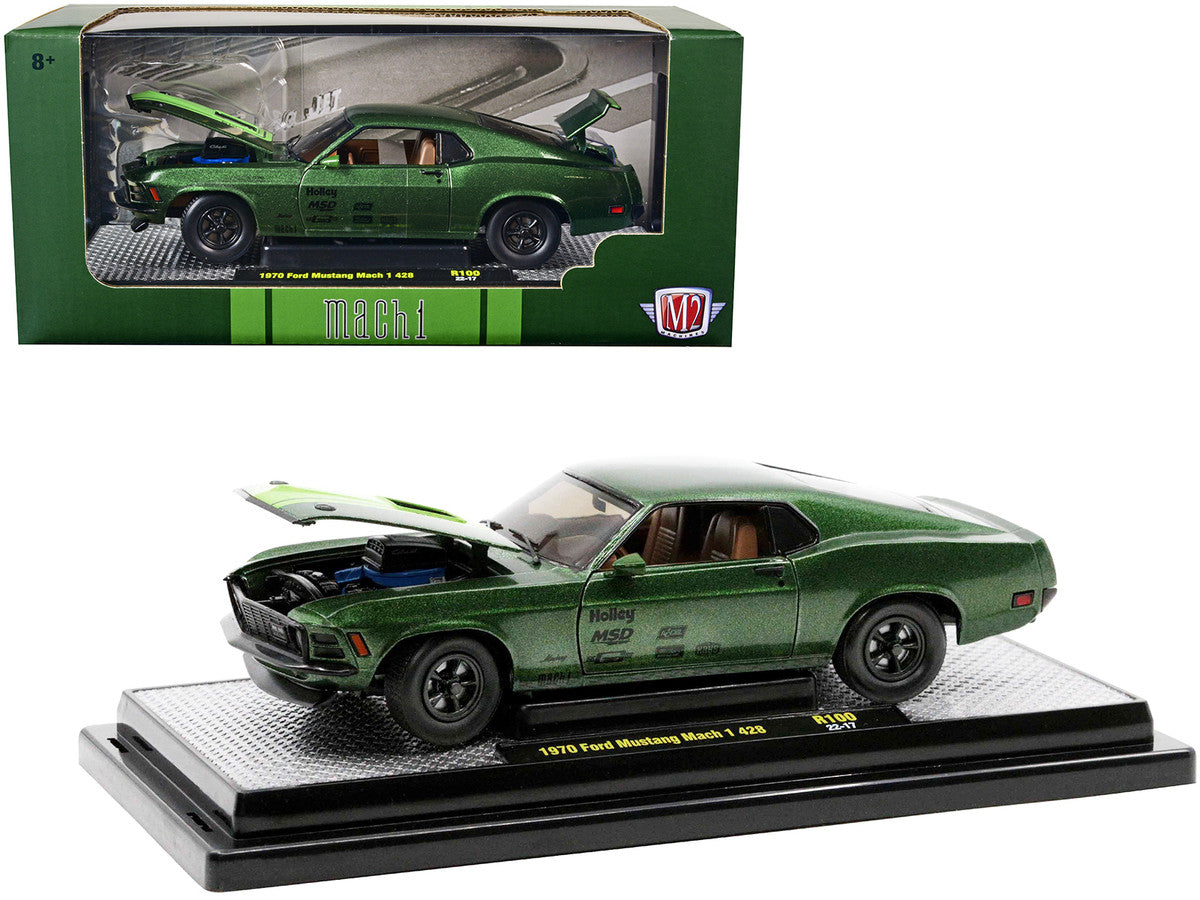1970 Ford Mustang Mach 1 428 Green Metallic with Light Green Hood Limited Edition to 6550 pieces Worldwide 1/24 Diecast Model Cars by M2 Machines-0