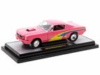 1966 Ford Mustang Fastback 2+2 Pink with Blue and Yellow Stripes "Pro Street" Limited Edition to 6250 pieces Worldwide 1/24 Diecast Model Car by M2 Machines-0