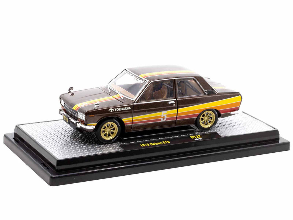 1970 Datsun 510 #5 Brown Metallic with Stripes Limited Edition to 4250 pieces Worldwide 1/24 Diecast Model Car by M2 Machines-0