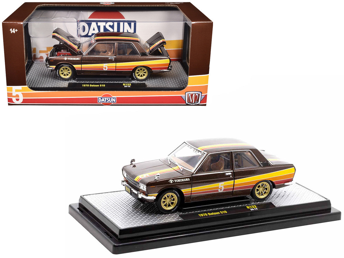 1970 Datsun 510 #5 Brown Metallic with Stripes Limited Edition to 4250 pieces Worldwide 1/24 Diecast Model Car by M2 Machines-2