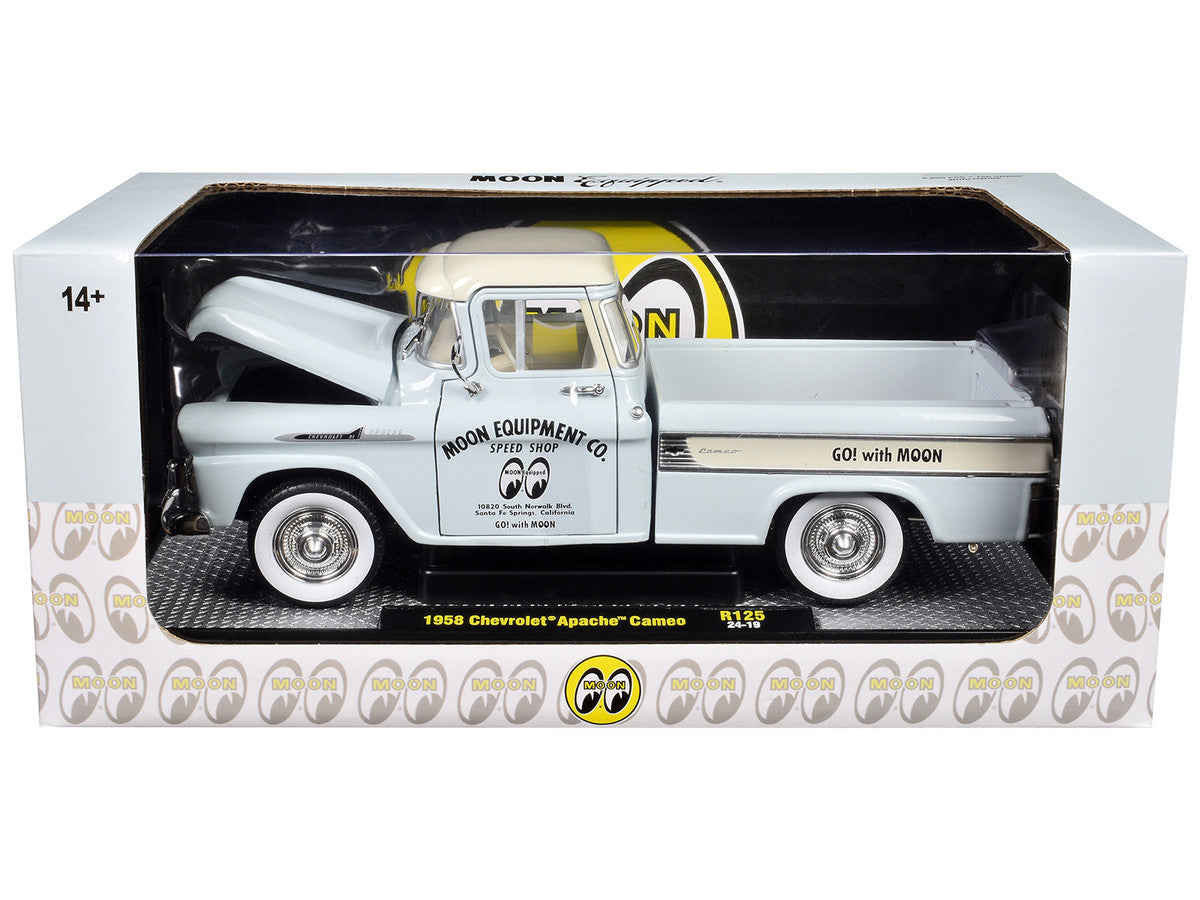 1958 Chevrolet Apache Cameo Pickup Truck "Mooneyes" Light Gray with White Top Limited Edition to 6650 pieces Worldwide 1/24 Diecast Model Car by M2 Machines-2