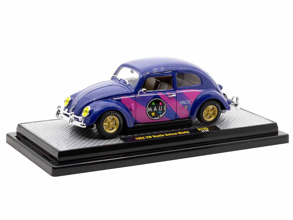 1952 Volkswagen Beetle Deluxe Model "Maui & Sons" Purple Metallic with Graphics Limited Edition to 6650 pieces Worldwide 1/24 Diecast Model Car by M2 Machines-1